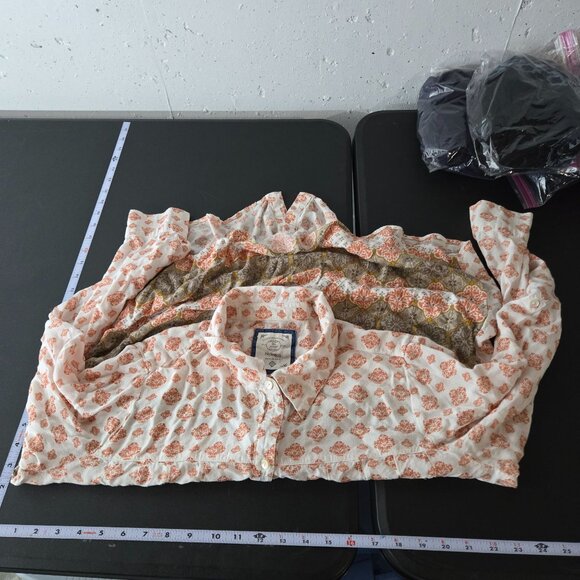 Style & Co Womens Button Front Top Plus Size 1X Roll Tab Sleeve Boho Damask - Picture 7 of 12